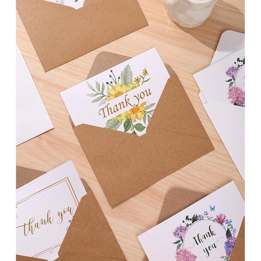 4X6 Assorted Best Wishes Thank You Cards with Stickers & Brown Envelopes 24 Pack